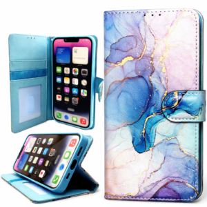 IPhone 17, 17 Air, 17 Pro, 17 Pro Max – Blått Blommigt Book Case med Tryckt Design